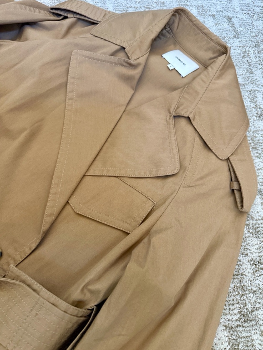Vince Women’s Dark Khaki Belted Cotton Trench Jacket—M - Picture 8 of 14
